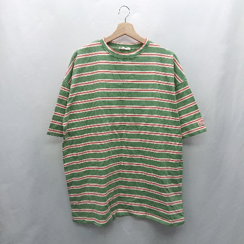 ◇ ⊂ CORNERS コーナーズ ボーダー柄 半袖 Tシャツ サイズXL グリーン系 レディース E 【中古】
