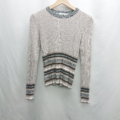 ◇ ⊇ OPAQUE.CLIP ボーダー柄 長袖 リブニット サイズS ライトグレー ブラック系 レディース E 【中古】