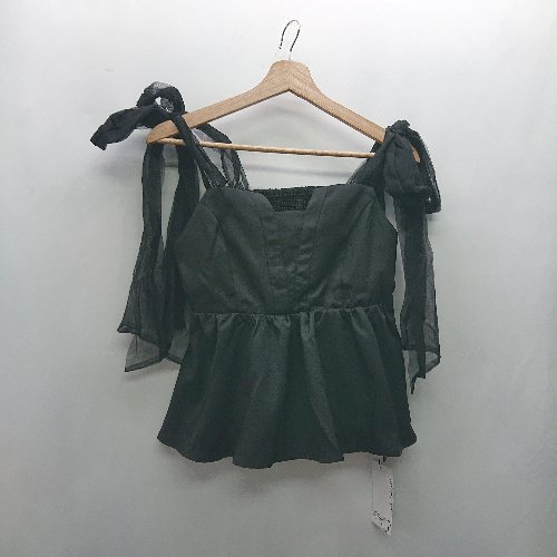 ◇ ⊂ ◎●未使用● JUNOAH ジュノア 肩リボン シャーリング加工 チュニック サイズS ブラック レディース E 【中古】 ◇ ⊂ ◎●未使用● JUNOAH ジュノア 肩リボン シャーリング加工 チュニック サイズS ブラック レディース E 【中古】