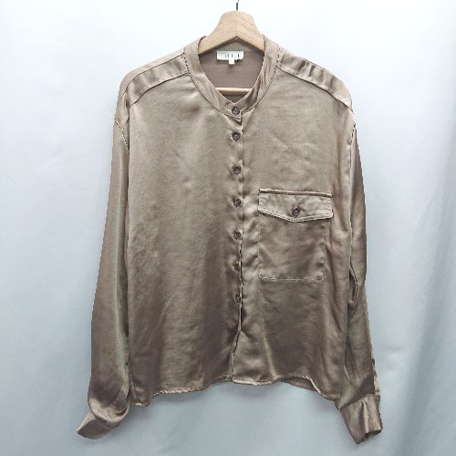 ◇ ⊂ GHOSPELL ゴスペル サテン生地 長袖 ブラウス サイズS ブラウン ゴールド レディース E 【中古】