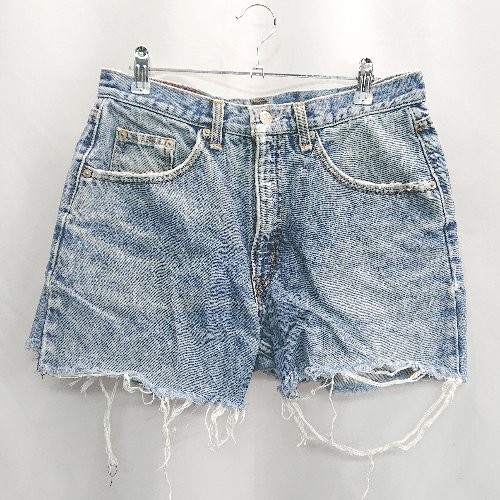 ◇ ⊂ EDWIN エドウィン ダメージ加工 ショート デニムパンツ サイズ33×32 インディゴブルー レディース E 【中古】