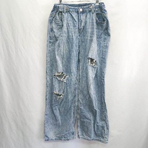 ◇ Θ HOLIDAY ダメージ加工 ワイドデニムパンツ サイズL ライトブルー系 レディース E 【中古】 ◇ Θ HOLIDAY ダメージ加工 ワイドデニムパンツ サイズL ライトブルー系 レディース E 【中古】