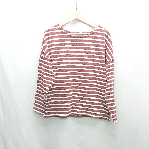 ◇ ⊇ Ungrid アングリッド ボーダー柄 スリット加工 半袖 ロンT サイズF ブラウン ホワイト レディース E 【中古】