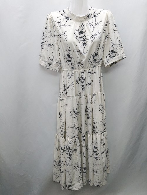 ◇ ⊂ FutierLand 花柄 ウエストゴム 半袖 ロング丈 ワンピース サイズF ホワイト ブラック レディース E 【中古】