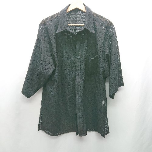 ◇ ⊇ epnok エプノック 柄物 半袖 シャツカーディガン サイズL ブラック レディース E 【中古】