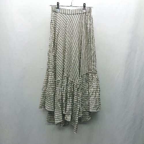 ◇ ⊇ Re.Verofonna ヴェロフォンナ チェック柄 ウエストゴム ロング丈 フレア スカート サイズ38 ホワイト系 レディース E 【中古】