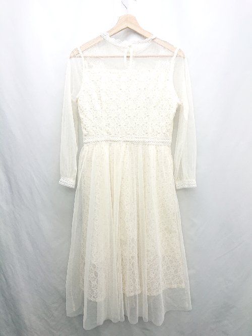 ◇ ⊂ Nvrenfang チュール ドレス 長袖 ロング丈 ワンピース サイズL アイボリー レディース E 【中古】
