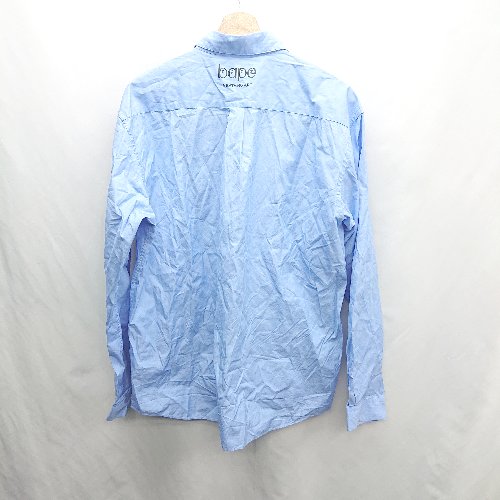 ◇ ⊇ bape ロゴ刺繡 バックロゴプリント 長袖 シャツ サイズ2XL ライトブルー ブラック メンズ E 【中古】