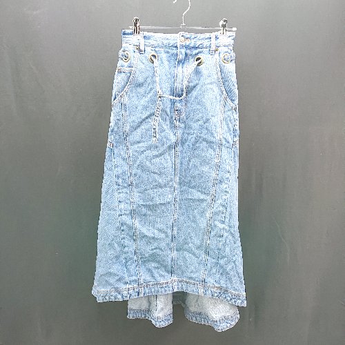 ◇ REDYAZEL レディアゼル 腰ひも調節 シンプル オシャレ ひざ丈 タイト デニムスカート サイズM ブルー..