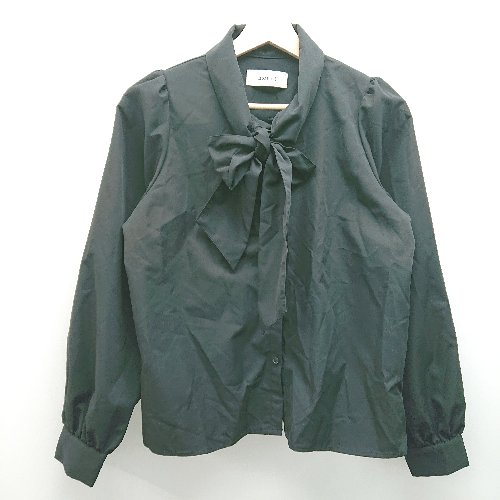 ◇ merlot 無地 シンプル かわいい フロントリボン 長袖 ブラウス サイズF ブラック レディース E 【中古】