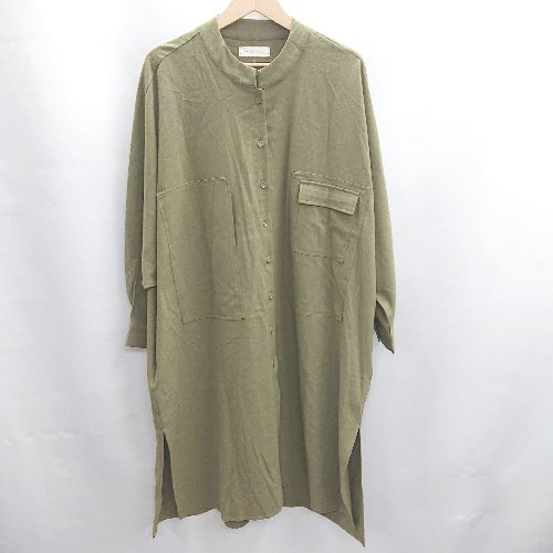 ◇ Θ antiqua patterntorso ノーカラー 長袖 ロング丈 ワンピース サイズ F カーキ系 レディース E 【中古】 ◇ Θ antiqua patterntorso ノーカラー 長袖 ロング丈 ワンピース サイズ F カーキ系 レディース E 【中古】