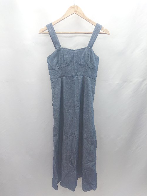 ◇ ⊂ one after another NICE CLAUP コットン100% デニム調 袖なし ロング ワンピース サイズF ブルー系 レディース E 【中古】