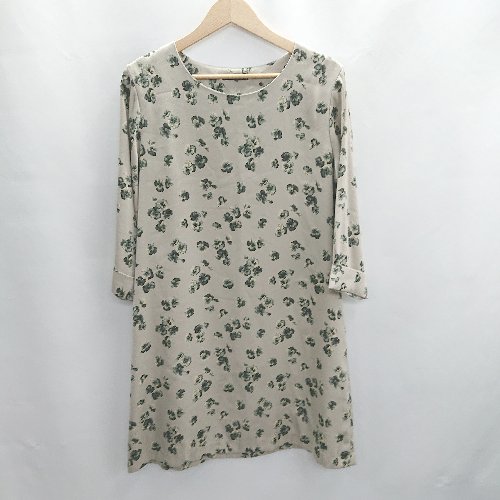 ◇ Θ URBAN RESEARCH ROSSO ロッソ 花柄 袖部分折り返し 七分袖 膝丈 ワンピース サイズ FREE ベージュ系 レディース E 【中古】
