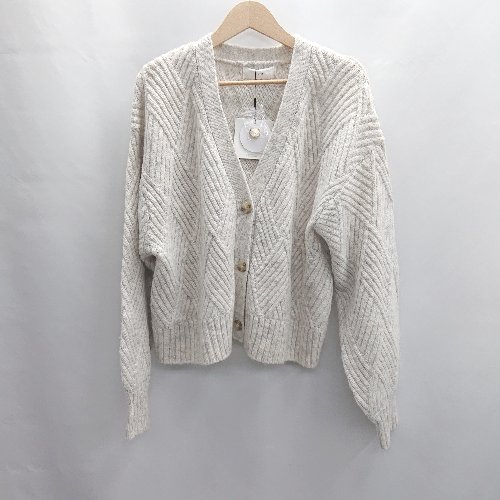 ◇ ⊇ Elura エルーラ ダイヤ柄 ニット 長袖 カーディガン サイズフリー ライトグレー レディース E 【中古】