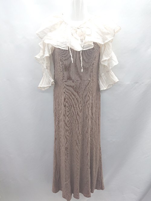 ◇ ⊇◎ dazzlin 首元フリル取り外し可能 ドッキング 長袖 ロング ニットワンピース サイズF ブラウン レ..