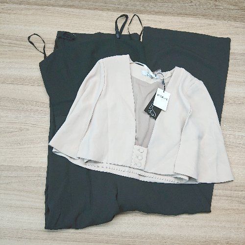 ◇ DRESS LAB カップ付き ボーン レースアップ サロペット ジャケット サイズS ブラック/ベージュ レディース E 【中古】