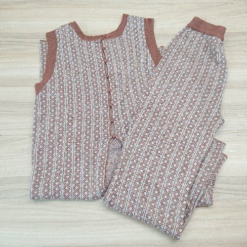 ◇ 4YOU story カジュアル レイヤード 総柄 ニット ワンピース セットアップ サイズF テラコッタ レディース E 【中古】