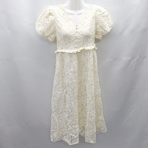 ◇ ⊂◎●未使用● Dazy デイジー レース 花柄 半袖 ミディアム丈 ワンピース サイズ ベージュ系 レディース E 【中古】