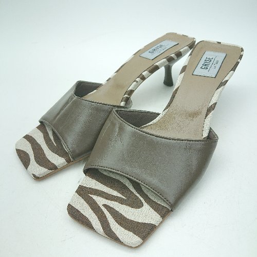 ◇ ⊂ Le Talon GRISE ル タロン グリース ゼブラ柄 ミュール サイズLL ブラウン レディース E 【中古】