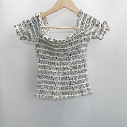 ◇ Φ⊂ dazzlin ダズリン ボーダー オフショル クロップド丈 半袖 カットソー サイズ F グレー系 レディース E 【中古】