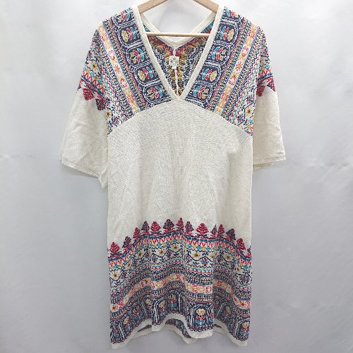 ◇ ⊇ TITICACA チチカカ Vネック 半袖 ロングニット サイズF ホワイト系 レディース E 【中古】 ◇ ⊇ TITICACA チチカカ Vネック 半袖 ロングニット サイズF ホワイト系 レディース E 【中古】