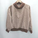 ◇ ⊇ continuer de NICE CLAUP ハイネック チェック柄 長袖 プルオーバー カットソー サイズ F ブラウン系 レディース E 【中古】(4)