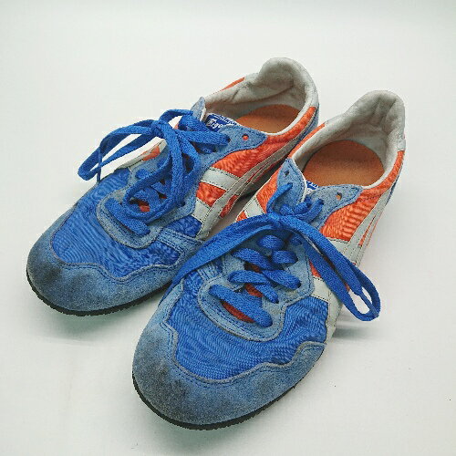 ◇ Onitsuka Tiger シンプル カジュアル アクティブ アウトドア スニーカー サイズ24.5 ブルー/オレンジ レディース E 【中古】