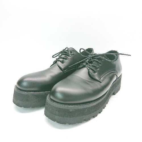◇ Loose ルース 厚底 紐調節 シンプル オシャレ カワイイ レザーシューズ サイズ42 ブラック系 レディ..
