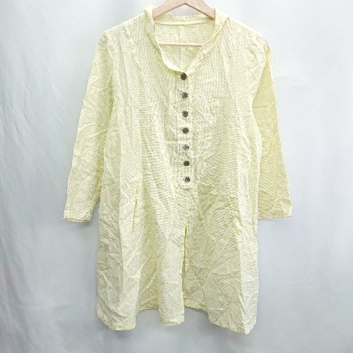◇ ⊂ SANS FIN 七分袖 ロングシャツ サイズL イエロー系 レディース E 【中古】