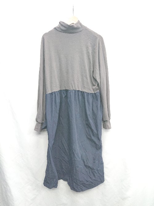 ◇ ⊇ FRIFUL 切り替えデザイン ベロア生地 長袖 ロング丈 ワンピース サイズM チャコールグレー ネイビー レディース E 【中古】