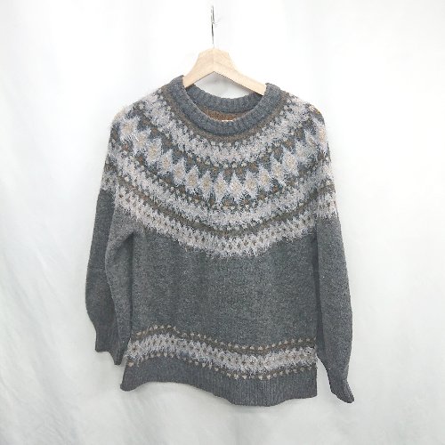 ◇ ⊇ riche glamour 柄物 長袖 ニット サイズM グレー レディース E 【中古】