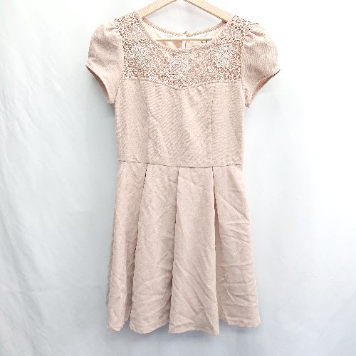 ◇ ⊂ darrlin ダーリン 花柄 レース 半袖 ミニ ワンピース サイズM ピンクベージュ レディース E 【中古】