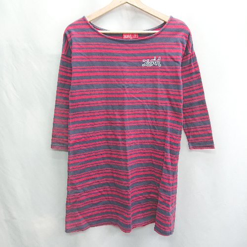 ◇ ⊂ X-girl エックスガール ボーダー柄 長袖 チュニック サイズ1 レッド グレー系 レディース E 【中古】