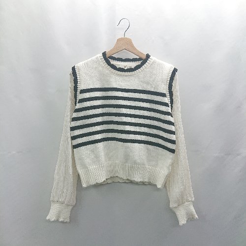 ◇ ⊇ Alicedudu 袖切り替え ボーダー柄 長袖 ニット サイズL ブラック ホワイト レディース E 【中古】