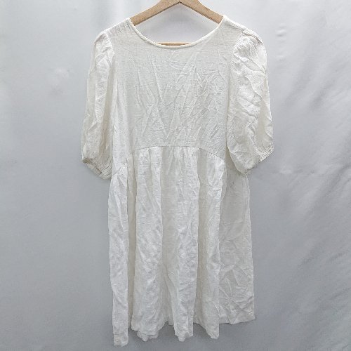 ◇ ⊂ w closet シアー素材 バックオープン チェック 半袖 ひざ丈 ワンピース サイズ F ホワイト系 レディース E 【中古】