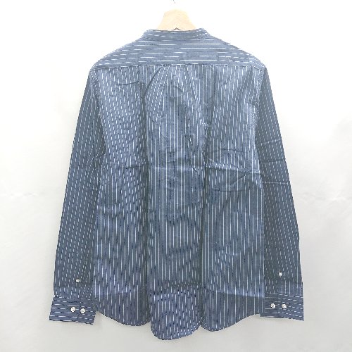 ◇ ◎●未使用●Θ ZIP FIVE ジップファイブ ストライプ ノーカラー 長袖 シャツ サイズ XXL ネイビー メンズ E 【中古】