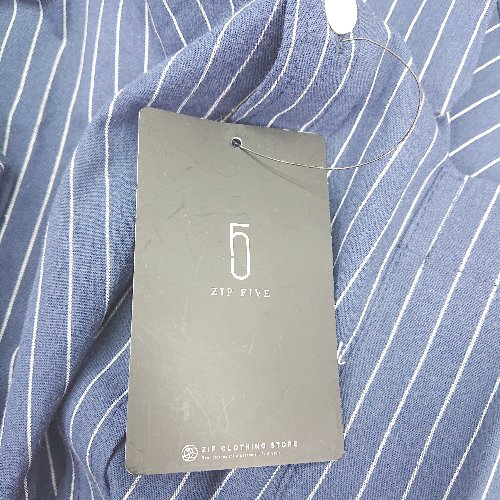 ◇ ◎●未使用●Θ ZIP FIVE ジップファイブ ストライプ ノーカラー 長袖 シャツ サイズ XXL ネイビー メンズ E 【中古】