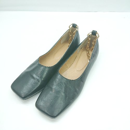 ◇ Θ FREE'S MART チェーンベルト付き スクエアトゥ フラットシューズ サイズM ブラック ゴールド レデ..