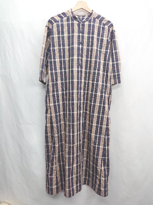 ◇ ⊂ Natural Beauty Basic チェック 七分袖 ロング ワンピース サイズS ネイビー系 レディース E 【中古】