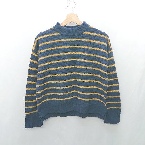 ◇ ⊇ UNIQLO ユニクロ ボーダー 長袖 ニット サイズM ネイビー系 レディース E 【中古】