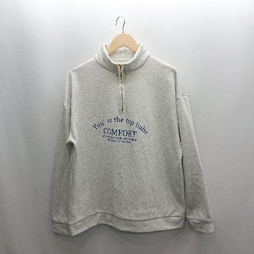 ◇ ⊇ un+frame アンフレーム 裏起毛 ハーフジップ 長袖 トレーナー サイズF ライトグレー レディース E ..