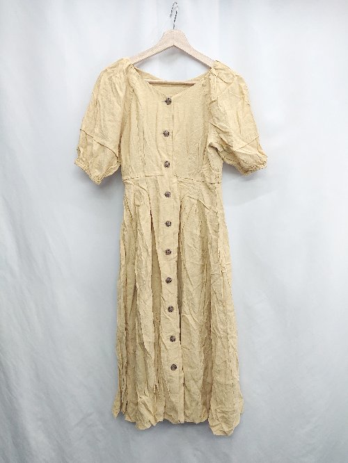 ◇ ⊂ OLIVE des OLIVE オリーブ・デ・オリーブ 袖口ゴム 半袖 膝下丈 ワンピース サイズF イエロー系 レ..