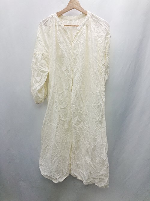 ◇ ⊇ Samansa Mos2 blue ウエスト紐付き 長袖 ロング丈 ワンピース サイズF オフホワイト系 レディース ..