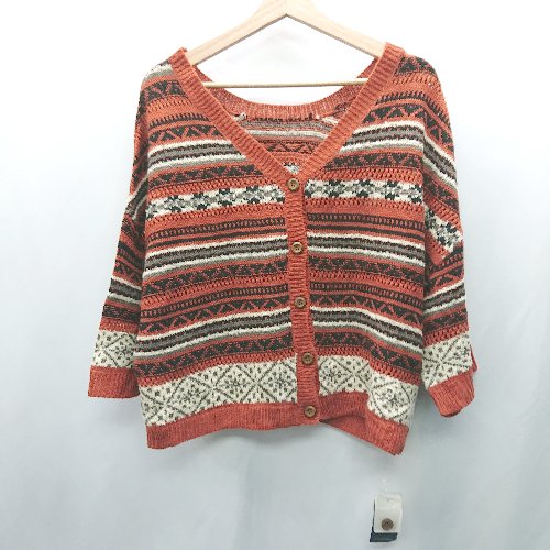 ◇ ⊇ ◎●未使用● B.L.U.E. ボーダージャガード 長袖 ニットカーディガン サイズM オレンジ系 レディース E 【中古】