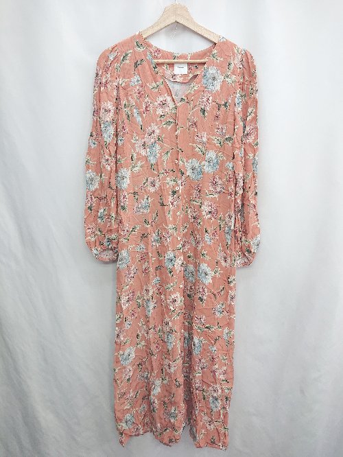 ◇ ⊂ Spick & Span スピック＆スパン 花柄 長袖 ロング ワンピース サイズ36 コーラルオレンジ系 レディース E 【中古】
