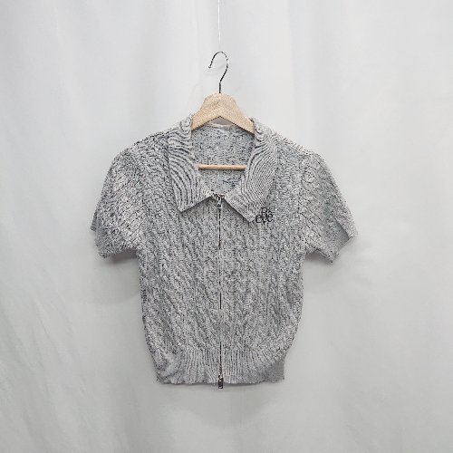 ◇ ⊂ GRL ロゴ刺繡 ダブルジップ 半袖 ニット サイズF グレー系 レディース E 【中古】