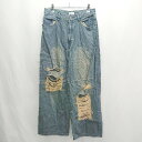 ◇ Θ sedacle 色褪せ加工 ダメージ加工 ワイドデニムパンツ サイズM ダークブルー系 メンズ レディース E 【中古】(4)