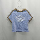 ◇ ⊂Φ Saturdays NYC ショート丈 半袖 チビ Tシャツ サイズS ライトブルー ブラウン レディース E 【中古】(4)
