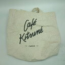 ◇ Θ kitsune-cafe ロゴプリント トートバッグ アイボリー ブラック レディース メンズ E 【中古】