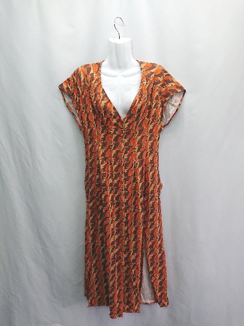 ◇ ⊂ ジーナシスJANASIS 総柄 半袖 ロング ワンピース サイズF キャメル レディース E 【中古】